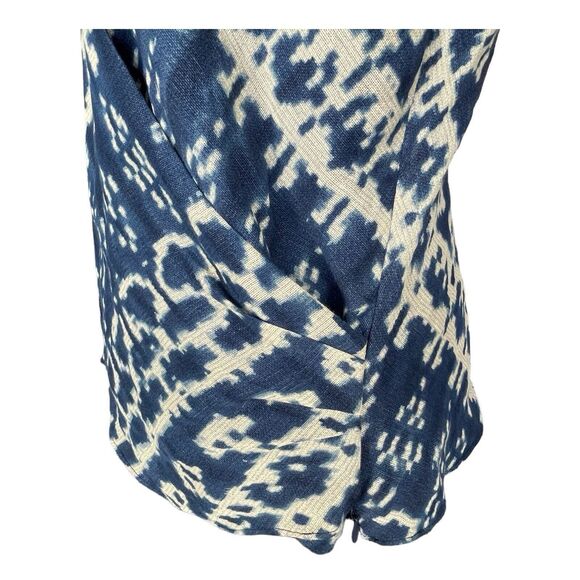 LAUREN RALPH LAUREN Silk & Linen Side Zip Wrap Top Blue & Cream Women’s 14 NEW - Picture 3 of 10